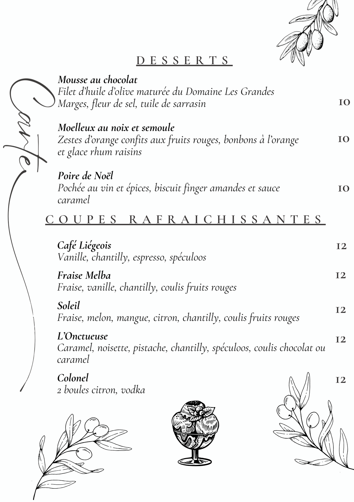 carte desserts hiver