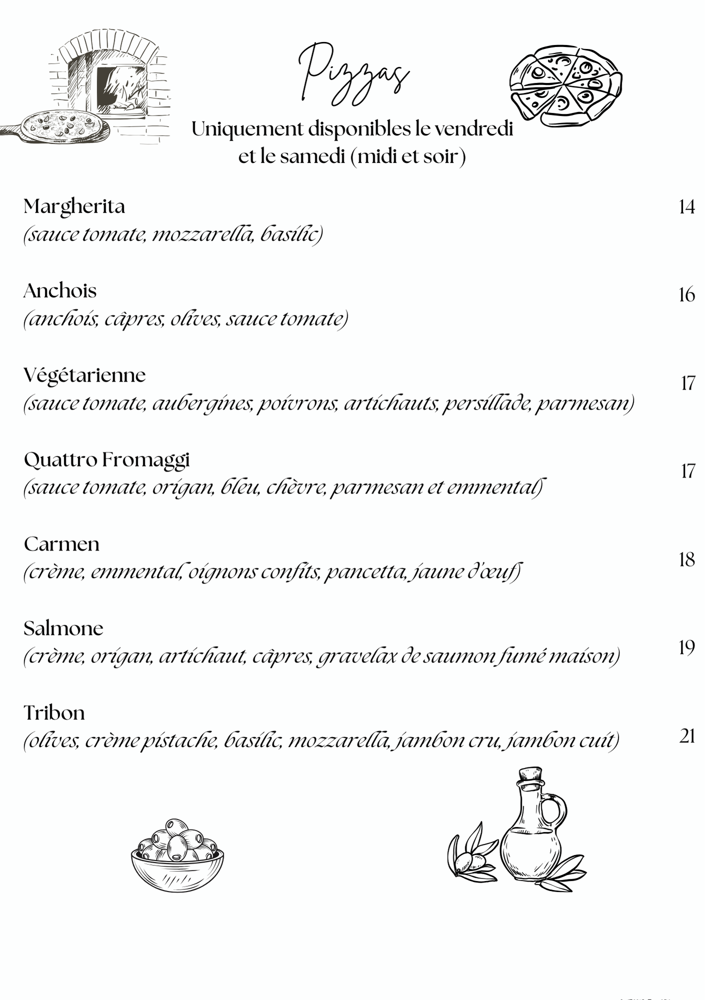 restaurant carte pizza