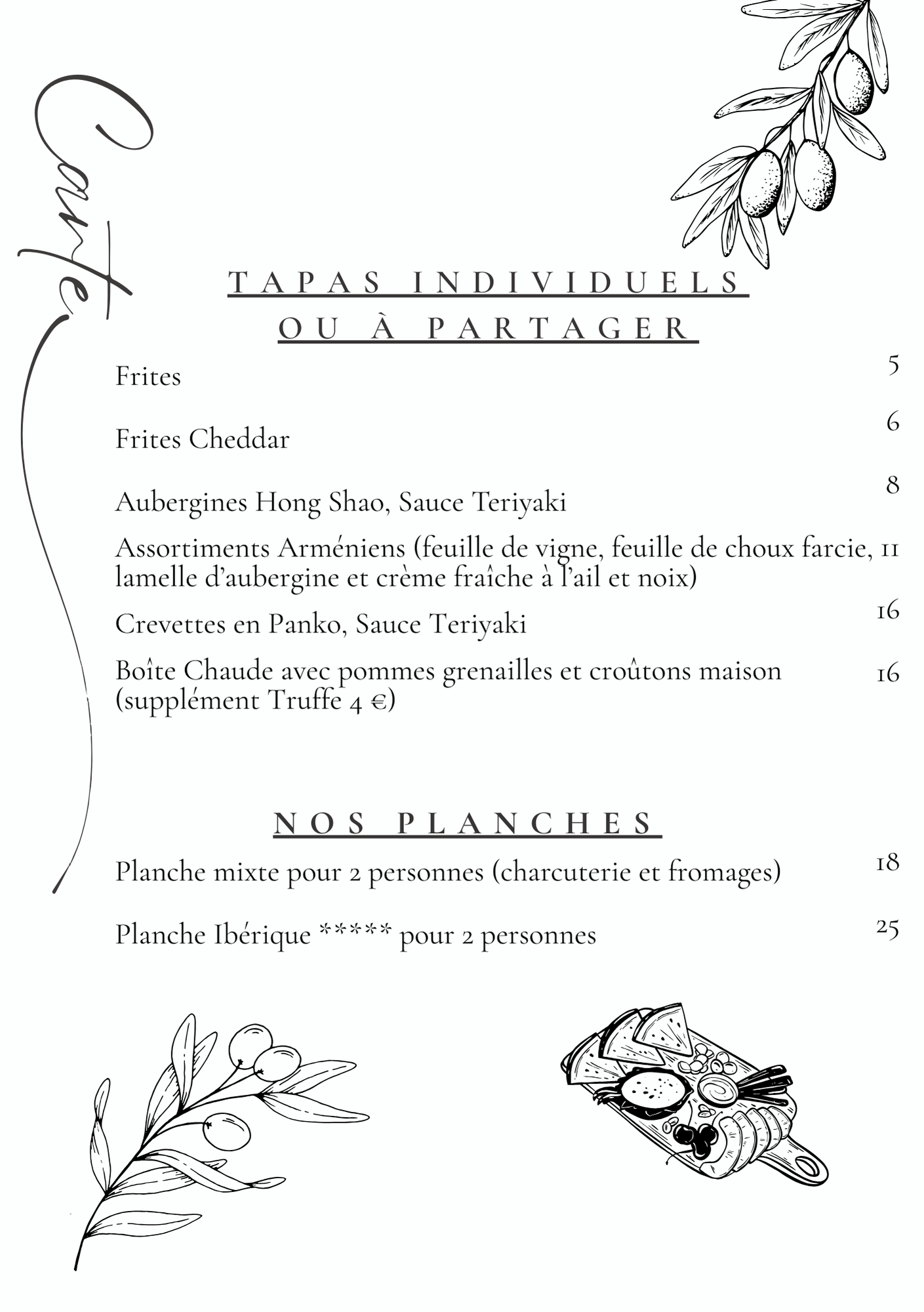 restaurant carte tapas