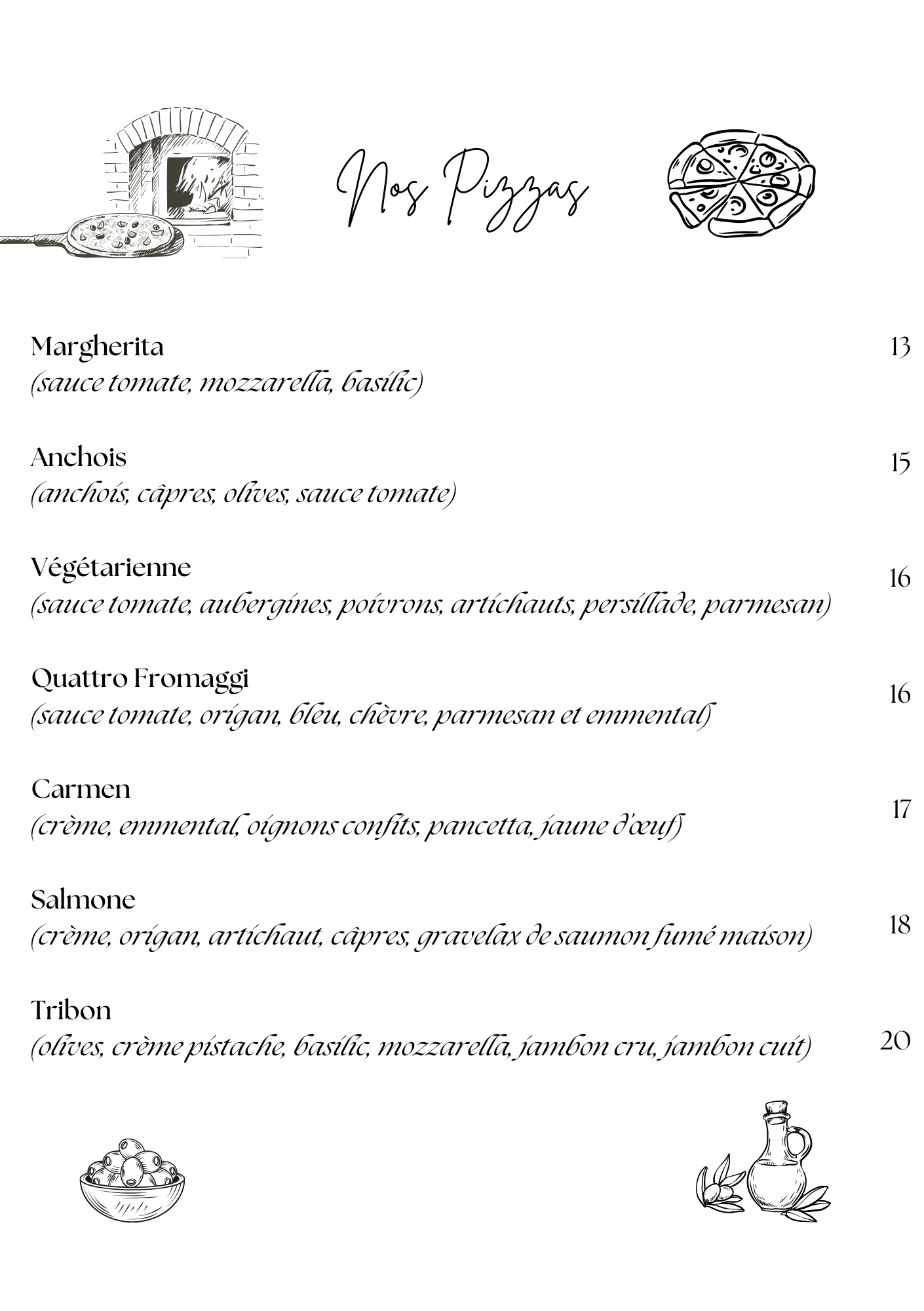 carte pizza à emporter