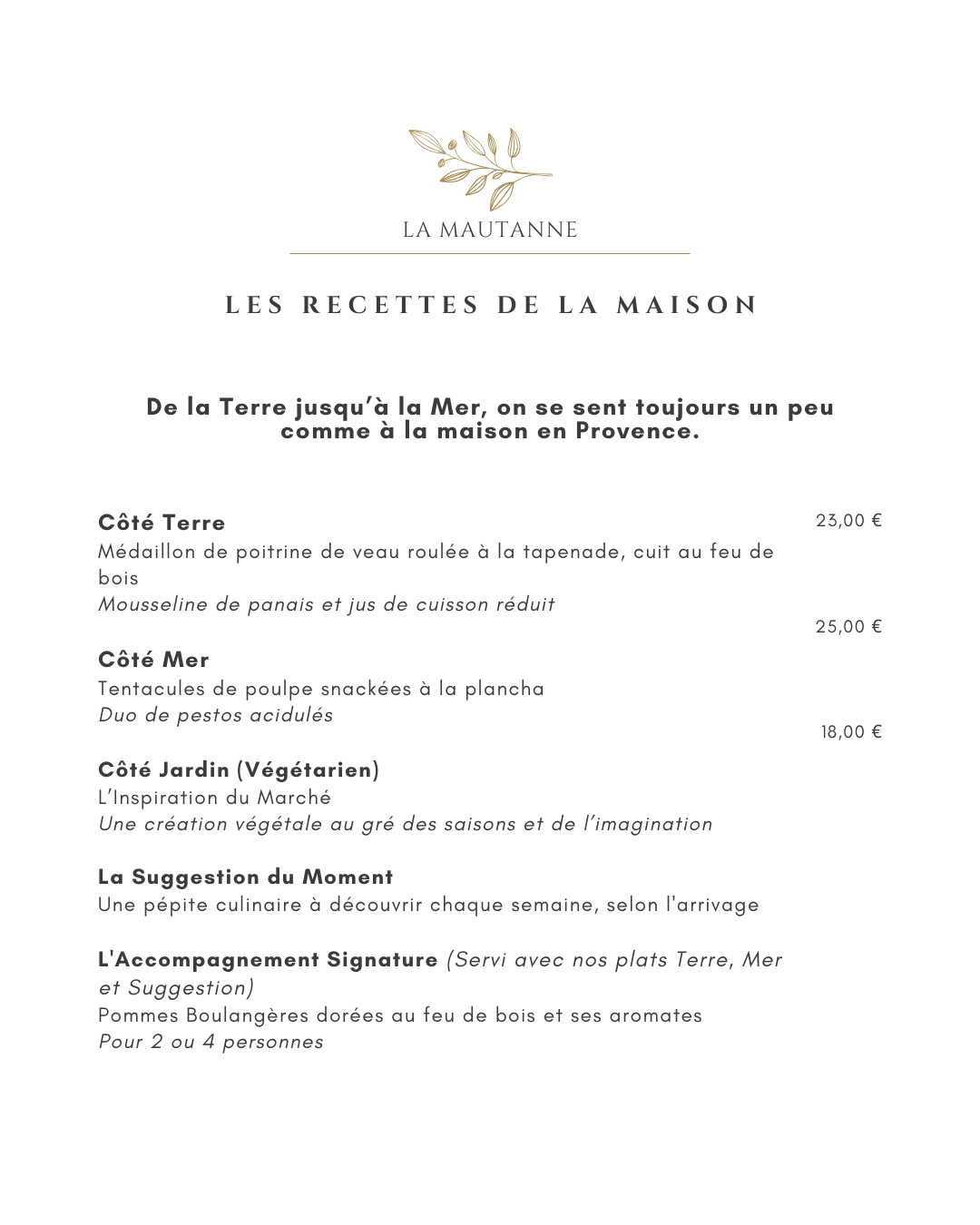 plats principaux carte restaurant