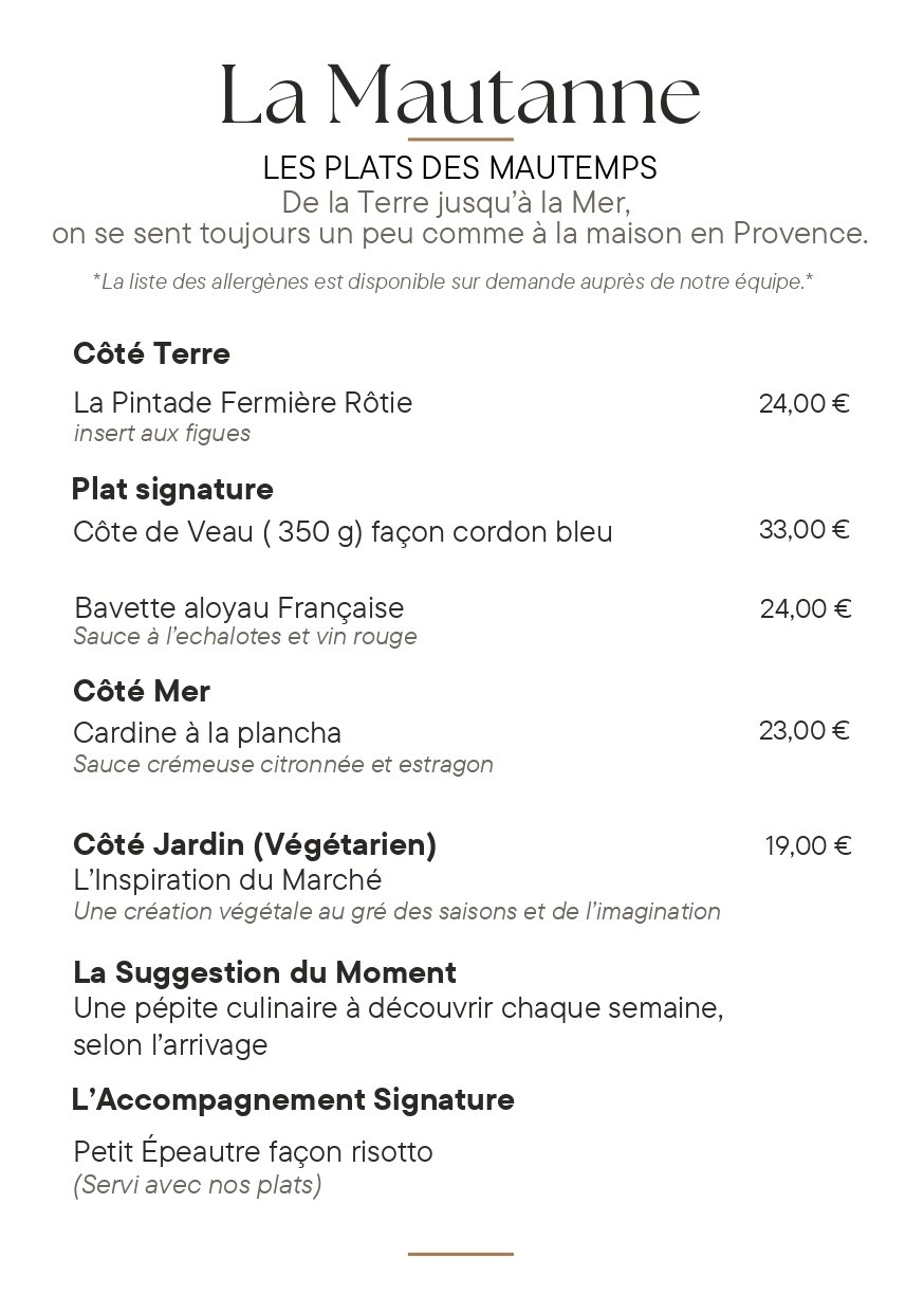 plats principaux carte restaurant